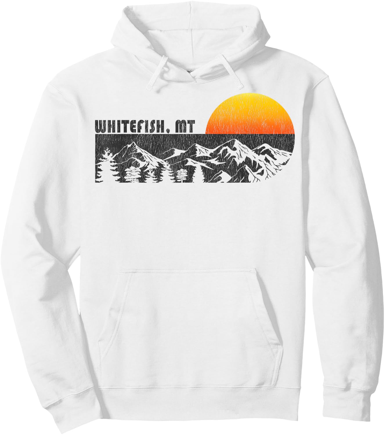 Retro Whitefish Montana Mountain Sunset Winter Hoodie - Hoodie | White