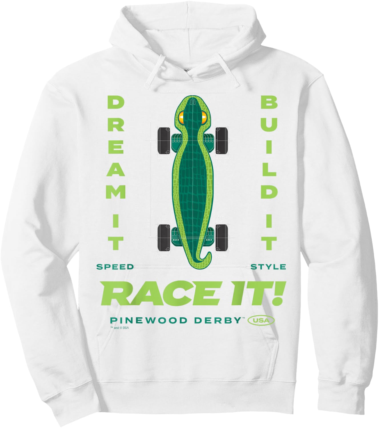 Scouting America Boys Pinewood Derby Lizard , Green, Small Hoodie - Hoodie | White