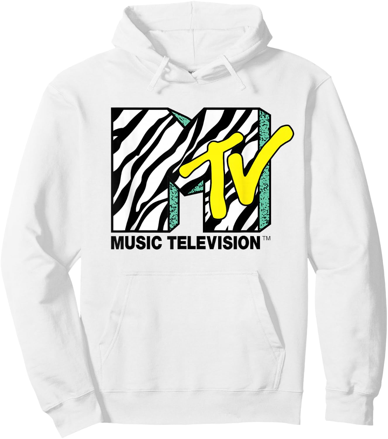 Zebra Print with Teal MTV Logo T- Shirts Hoodie - Hoodie | White