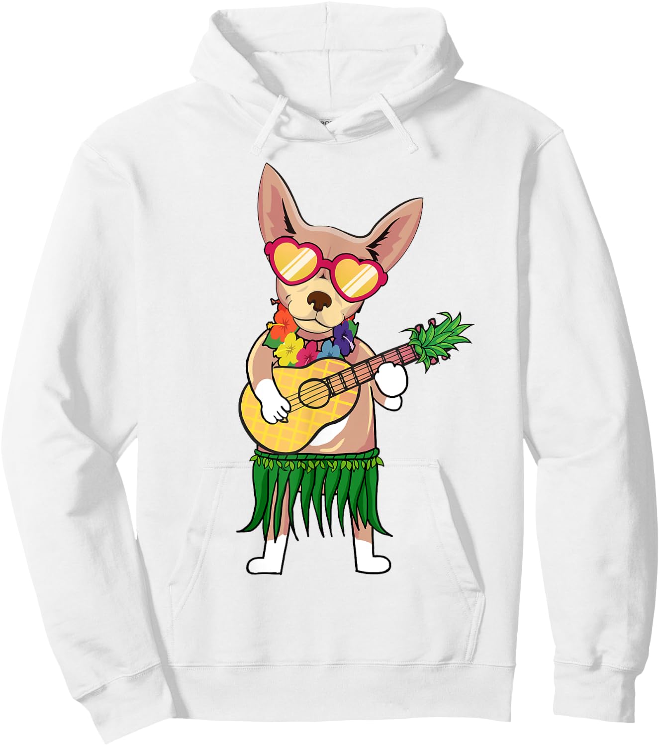 Chihuahua Hawaiian Costume Playing Ukulele Summer Shirt Women Kids Hoodie - Hoodie | White