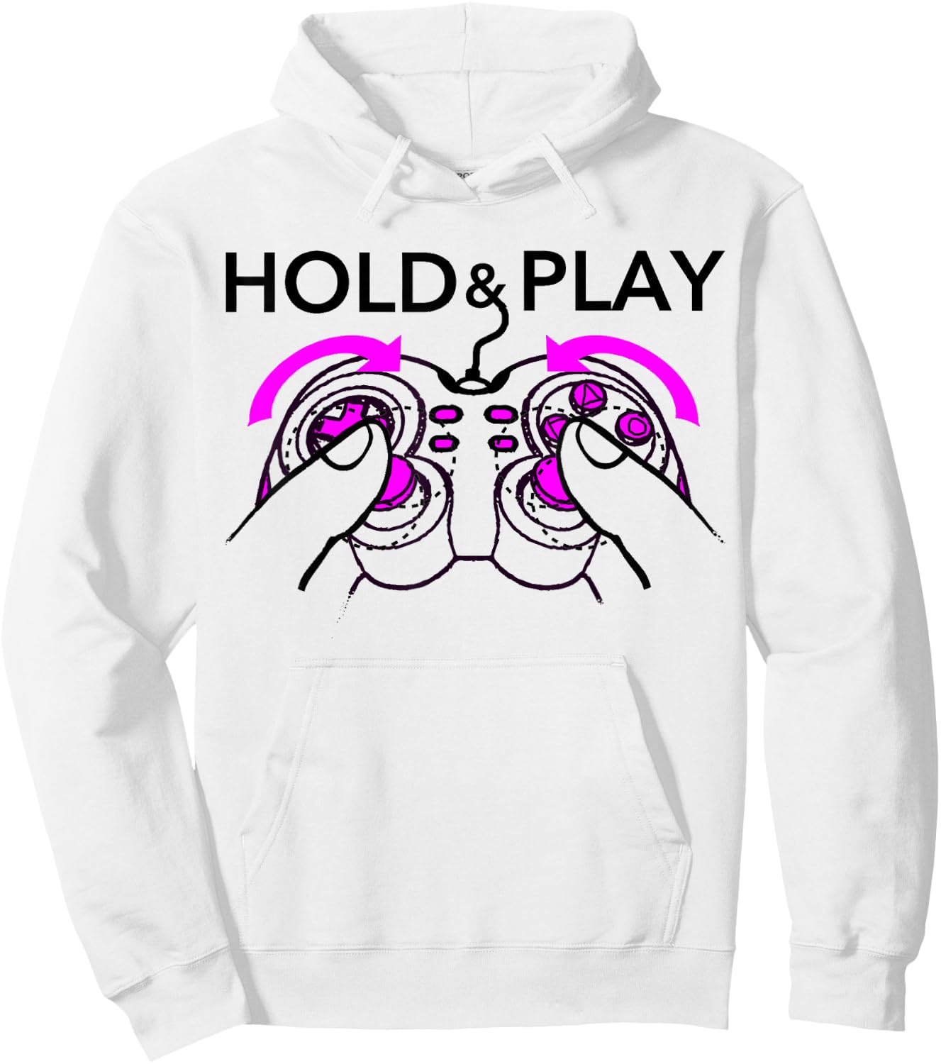 Hold & Play - Funny Joy Stick Controller on Chest Hoodie - Hoodie | White