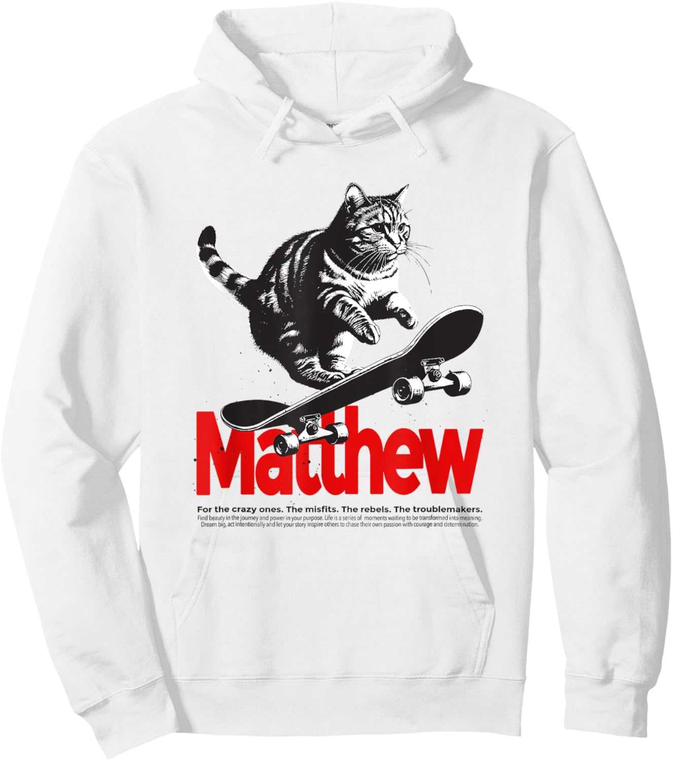 MATTHEW - Cute Boy Name with cool with cool Cat & Skateboard Hoodie - Hoodie | White