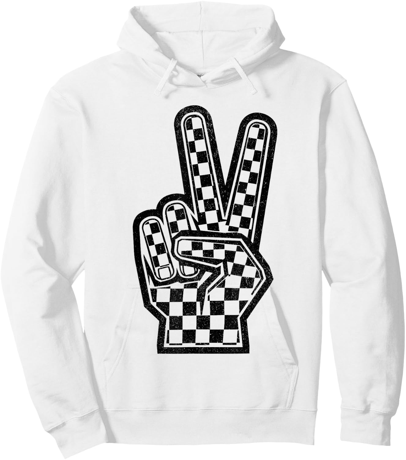 Checkered Peace Sign Shirt Vintage Racing Flag Kids Boy Girl Hoodie - Hoodie | White