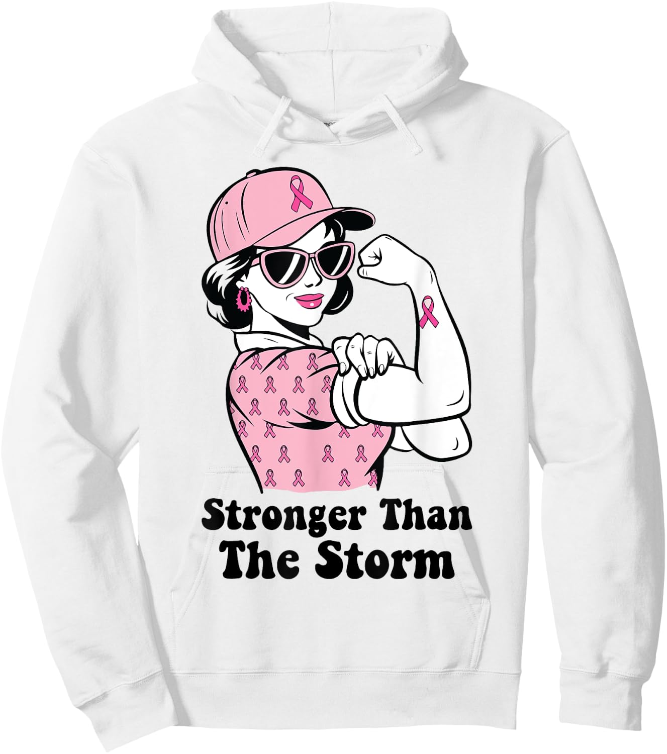 Stronger Than The Storm Breast Cancer Awareness Hoodie - Hoodie | White