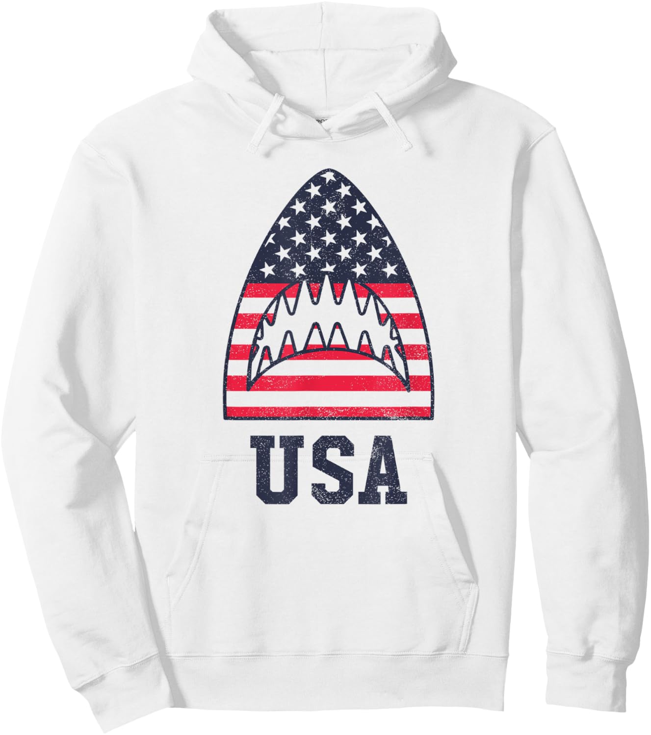USA American Flag Shark Red White Blue 4th of July Women Kids Men Hoodie - Hoodie | White