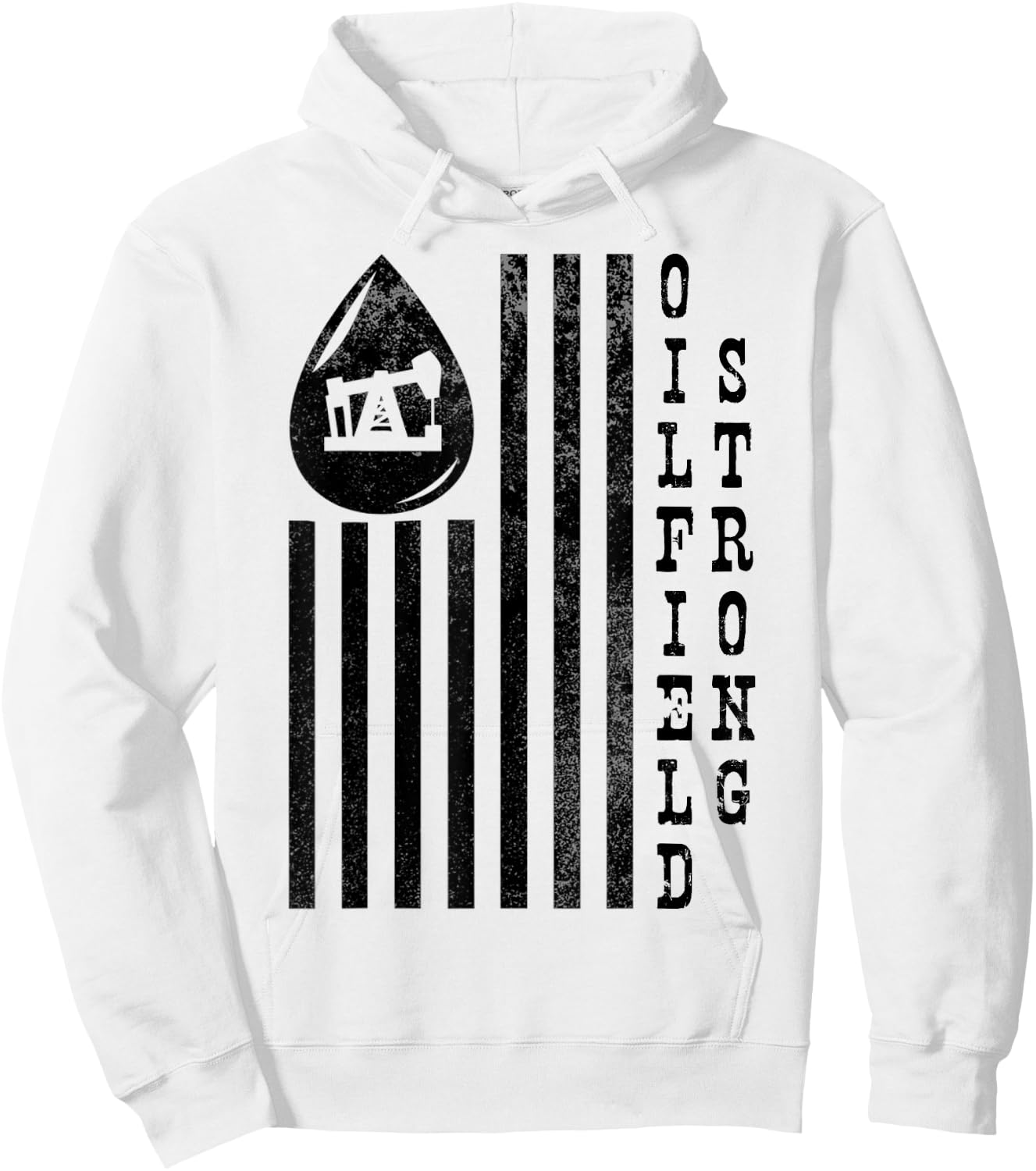 Oilfield Strong American Flag Pump Jack Distressed Hoodie - Hoodie | White
