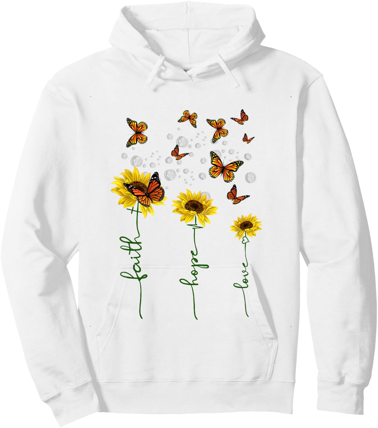 Faith Hope Love Sunflower Butterfly Christian Gift Hoodie - Hoodie | White