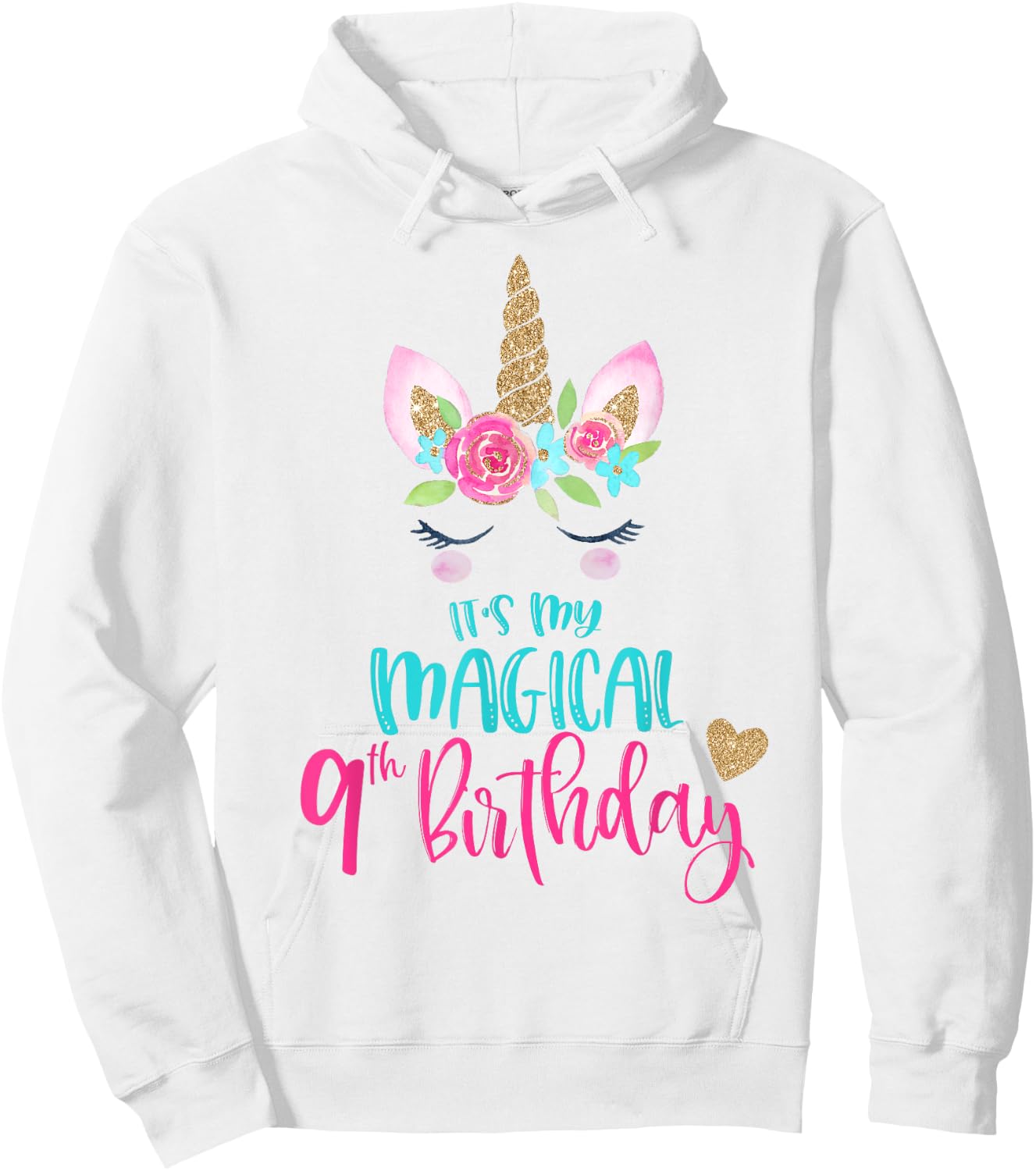 Unicorn 9th Birthday Party Shirt Girl 9 Years Old Hoodie - Hoodie | White