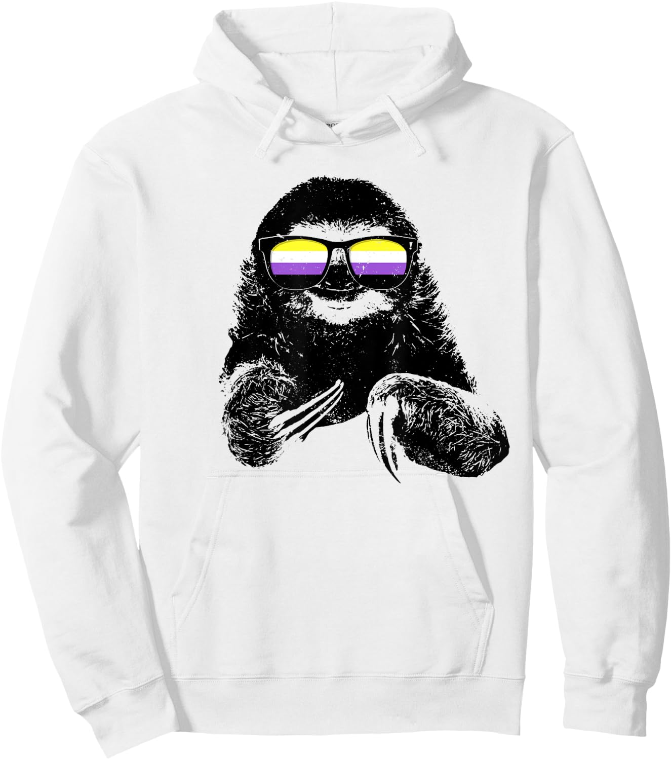 Pride Sloth Nonbinary Flag Sunglasses Hoodie - Hoodie | White