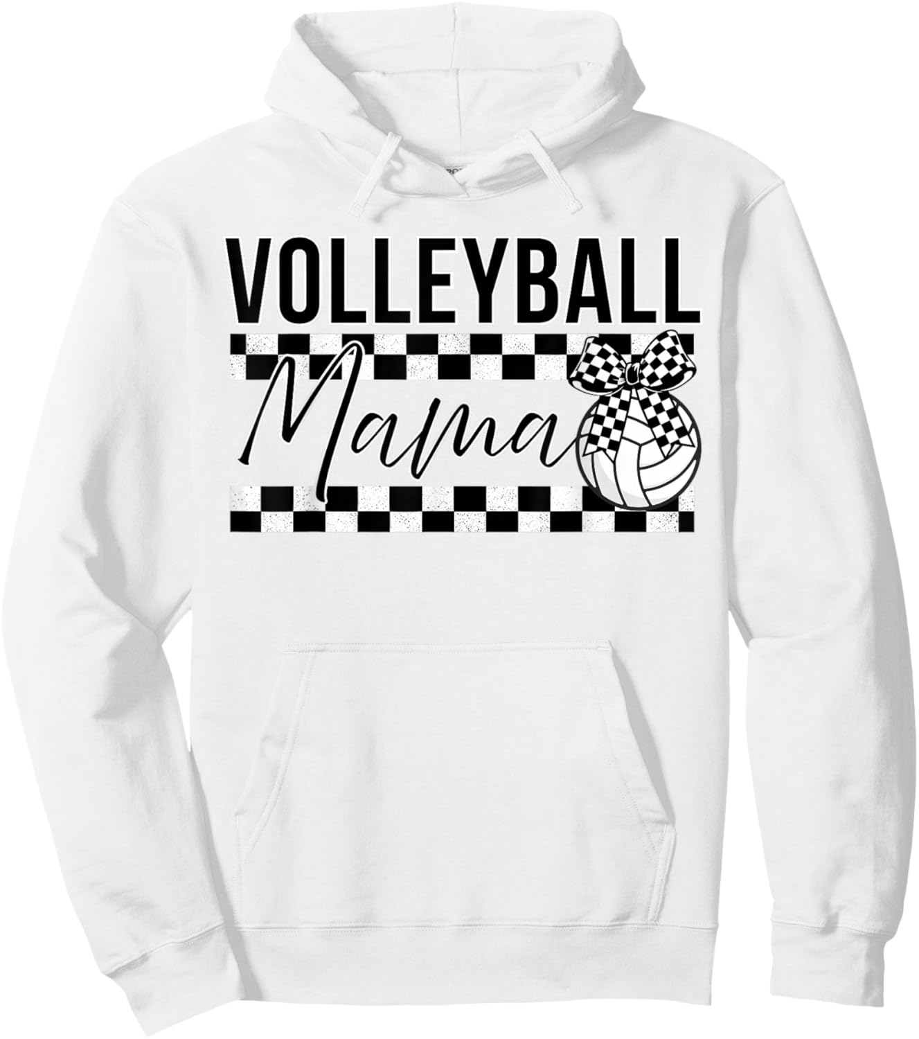 Black and White Checkered Bow Ribbon Pattern Volleyball Mama Hoodie - Hoodie | White