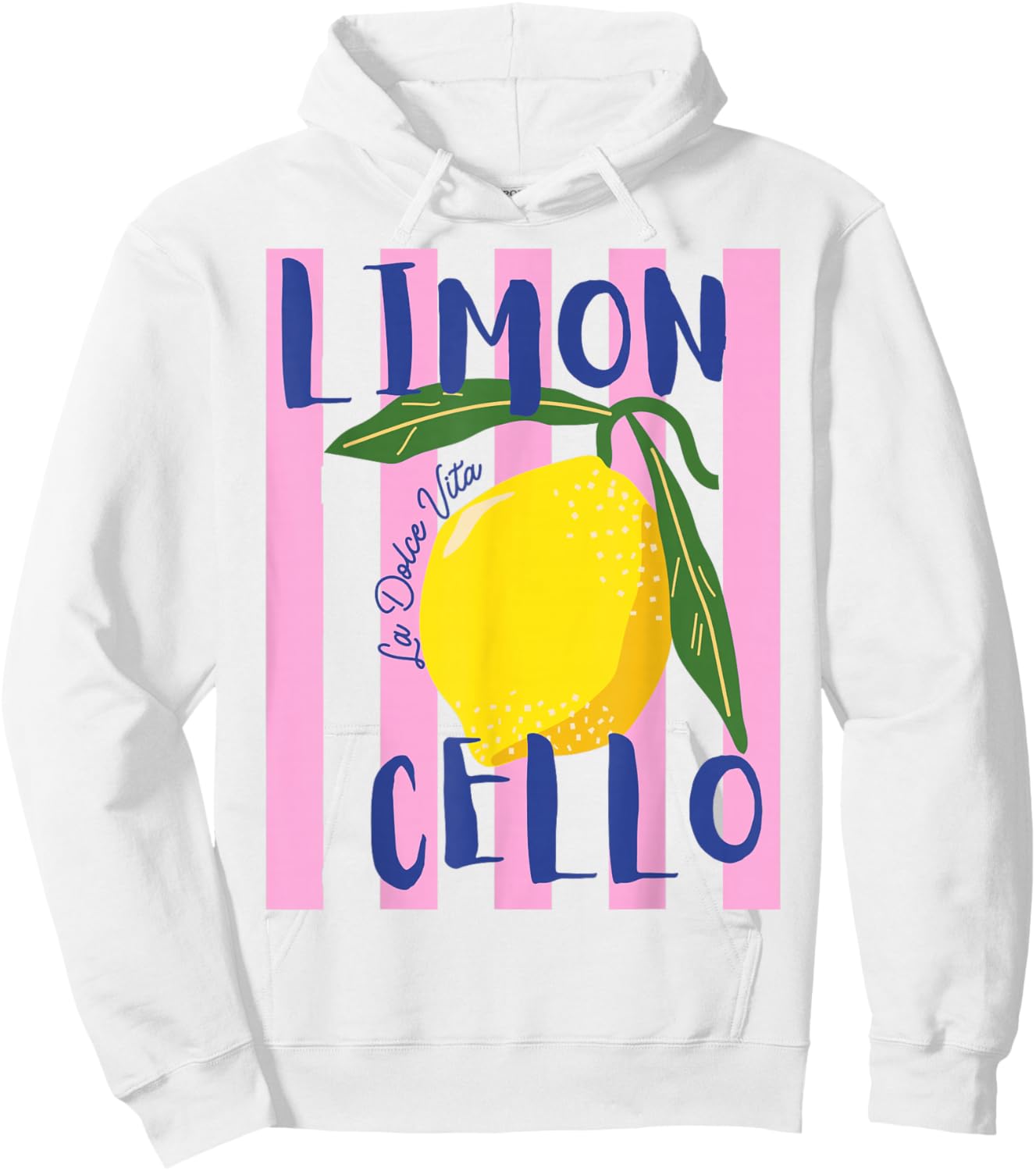 Limoncello la Dolce vita Pink Striped Italian Lemon Summer Hoodie - Hoodie | White