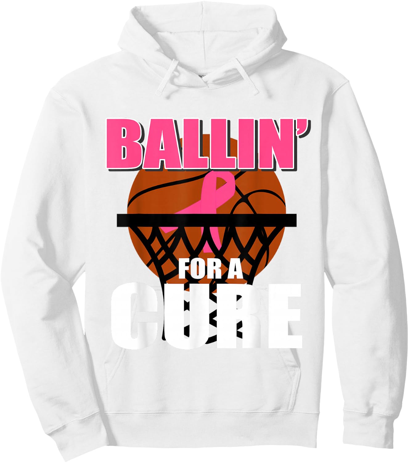 Basketball Pink Ribbon Breast Cancer Awareness Support Hoodie - Hoodie | White