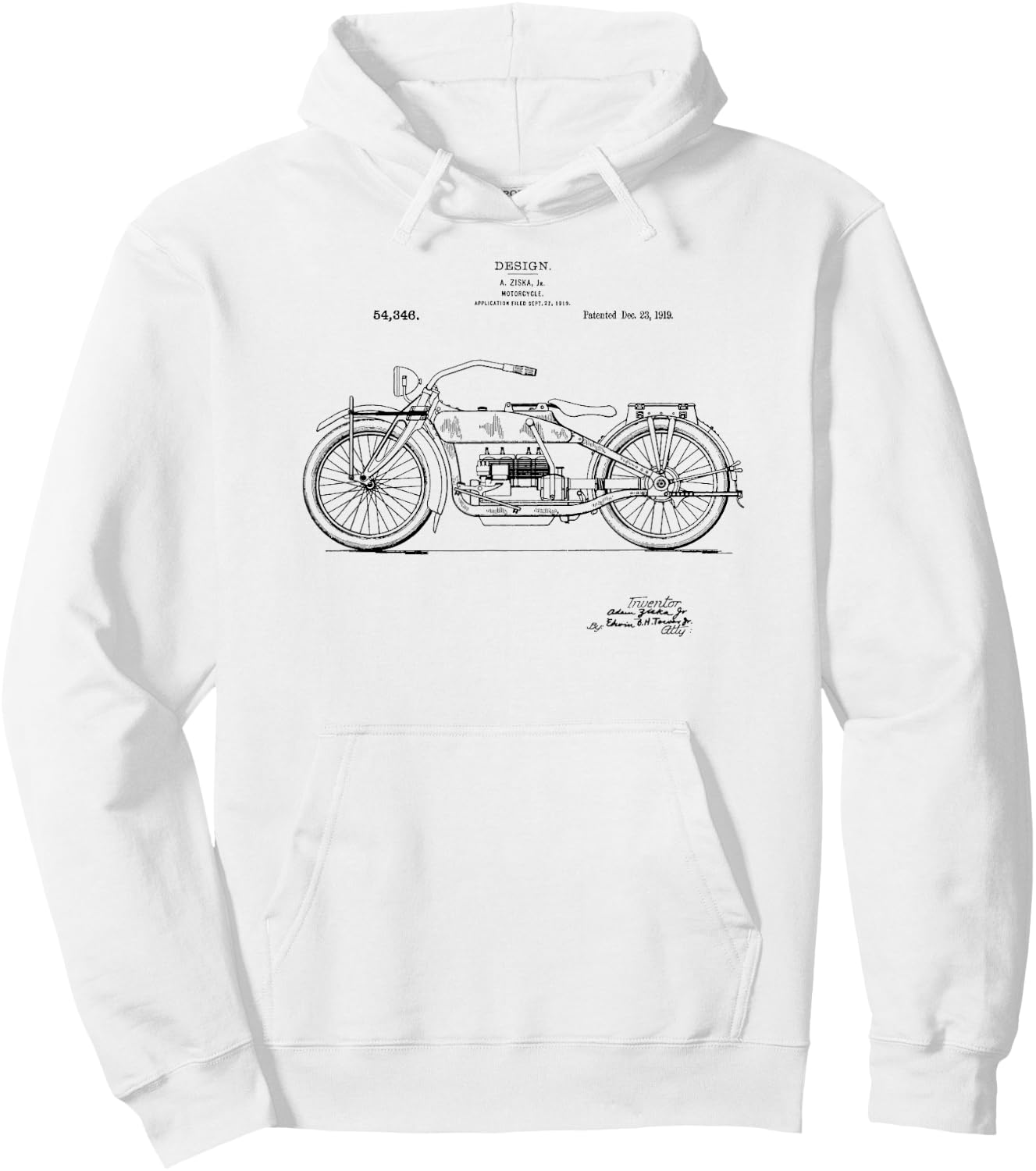 Classic Vintage Patent Print 1919 Motorcycle Hoodie - Hoodie | White