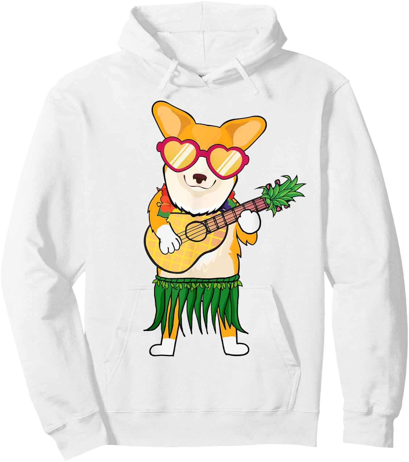 Corgi Hawaiian Costume Playing Ukulele Summer Shirt Gifts Men Women Kids Hoodie - Hoodie | White
