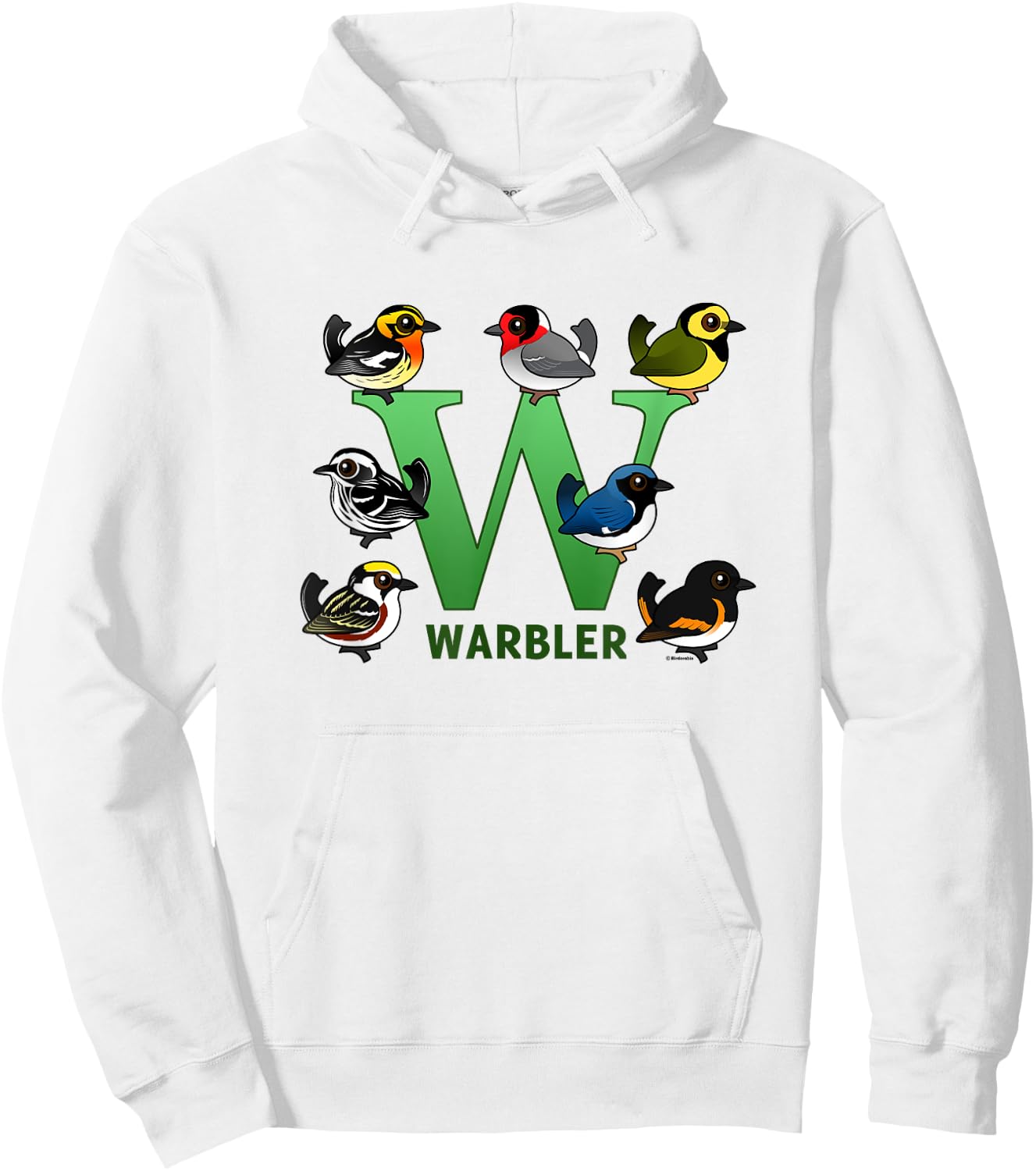 W is for Warbler Cute Cartoon Bird Alphabet Birder Gift Hoodie - Hoodie | White