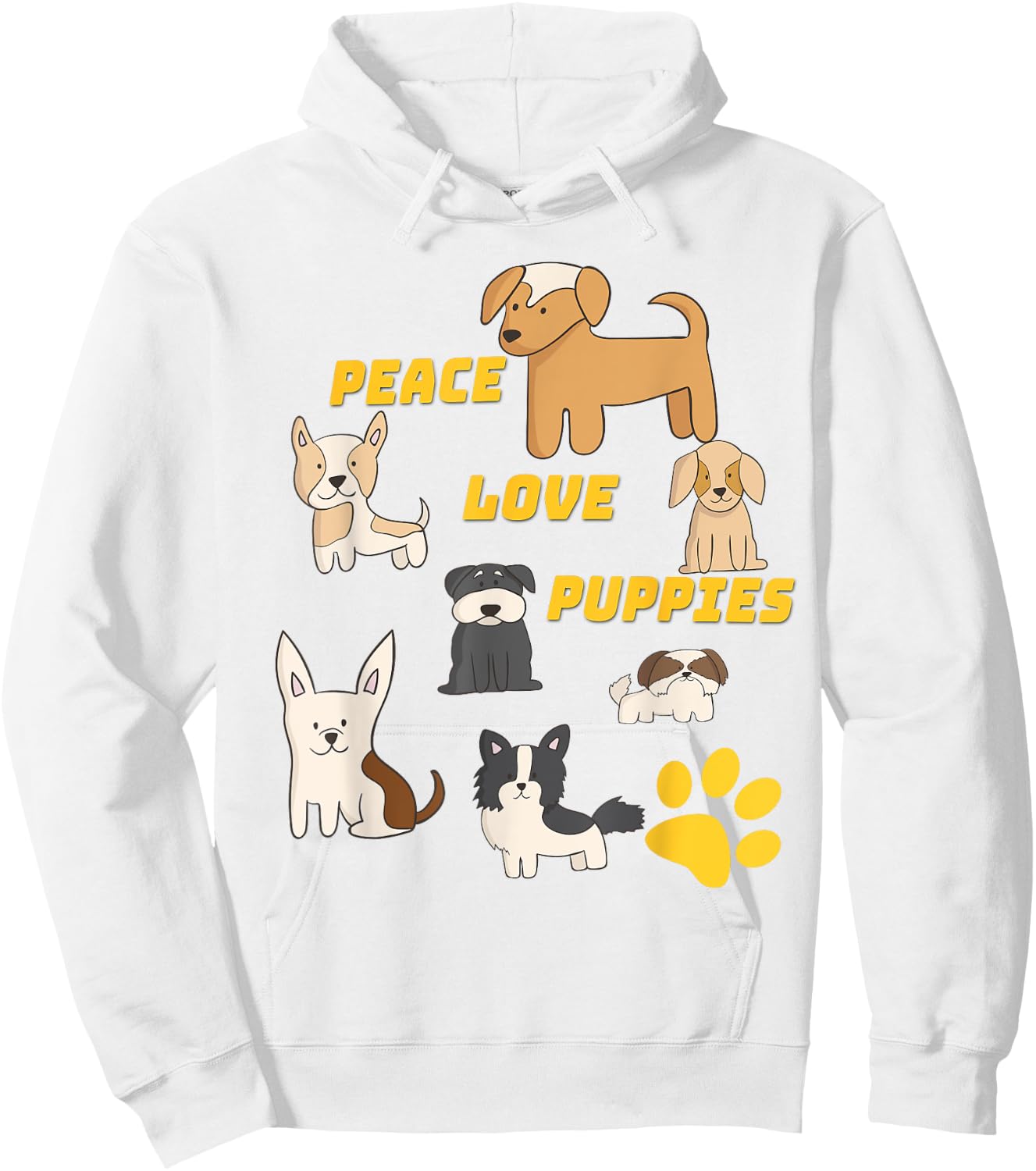 Peace Love Puppies Paw Print T Shirt Hoodie - Hoodie | White