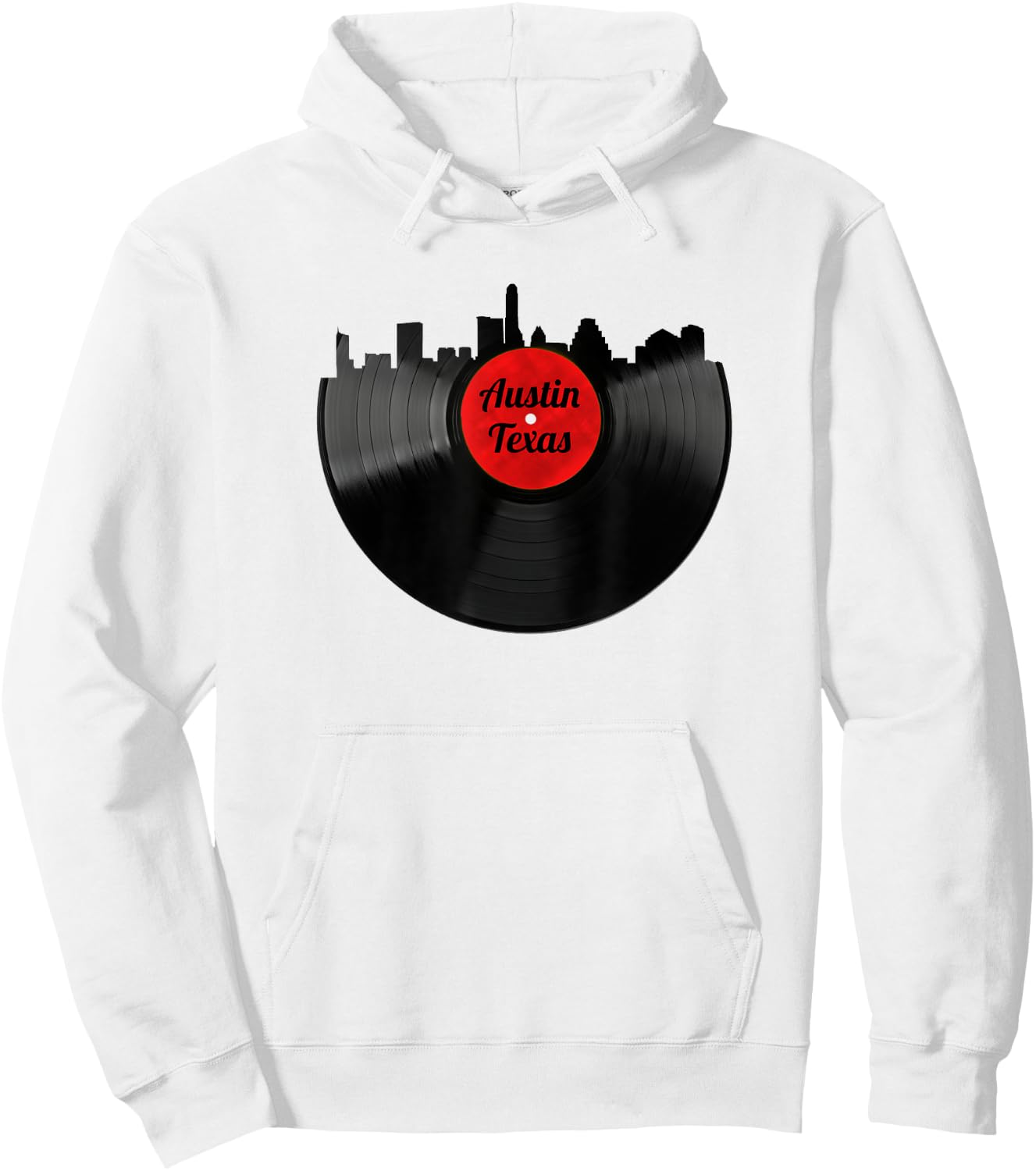 Austin Texas Skyline Shirt TX Hipster Vinyl Record Shirt Hoodie - Hoodie | White