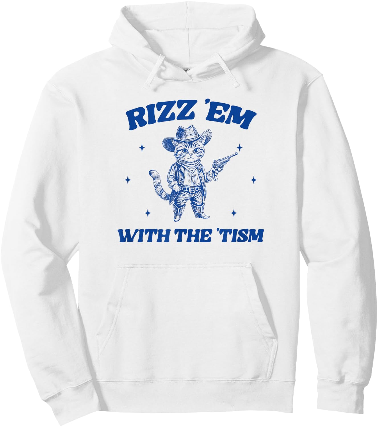 Rizz Em With The Tism, Retro Cartoon Cowboy Cat Western Cute Hoodie - Hoodie | White