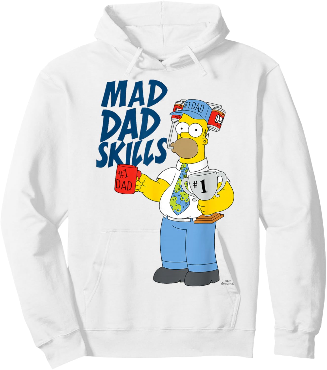 The Simpsons Father's Day Mad Dad Skills #1 Dad Homer Trophy Hoodie - Hoodie | White