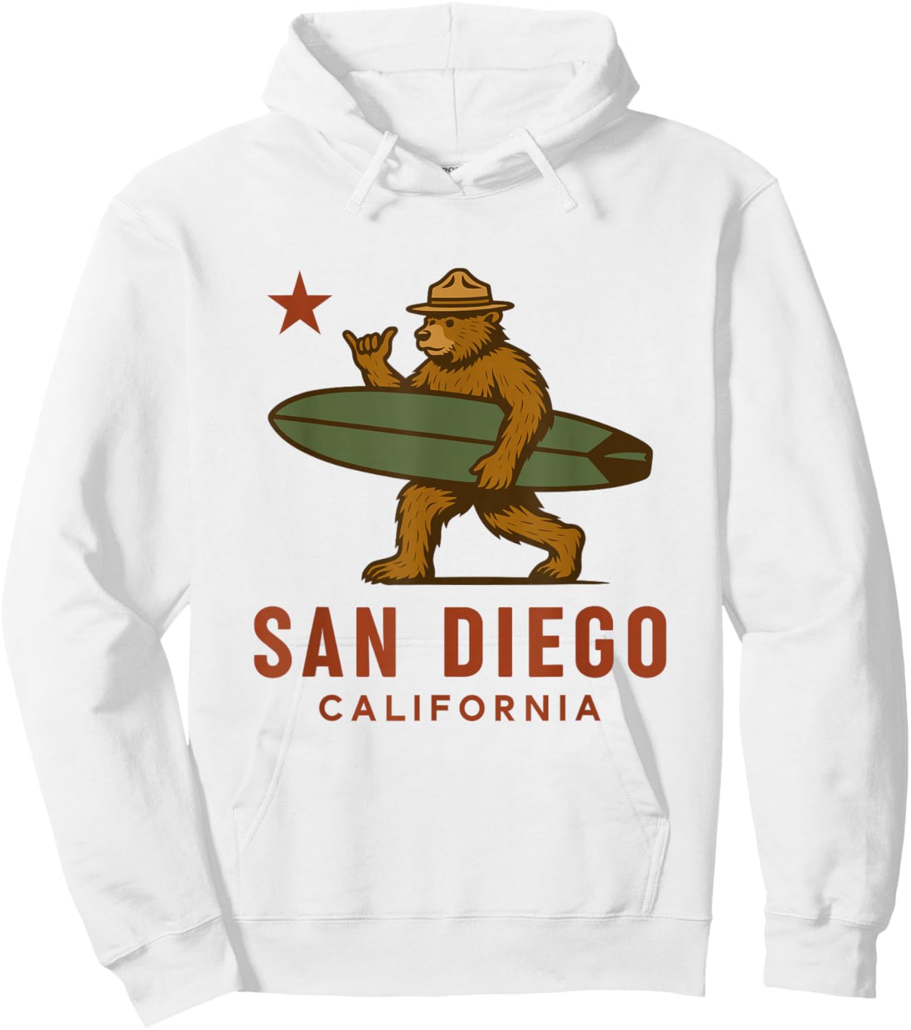 San Diego California Bear Surf Board Shaka Cali Vibes Hoodie - Hoodie | White
