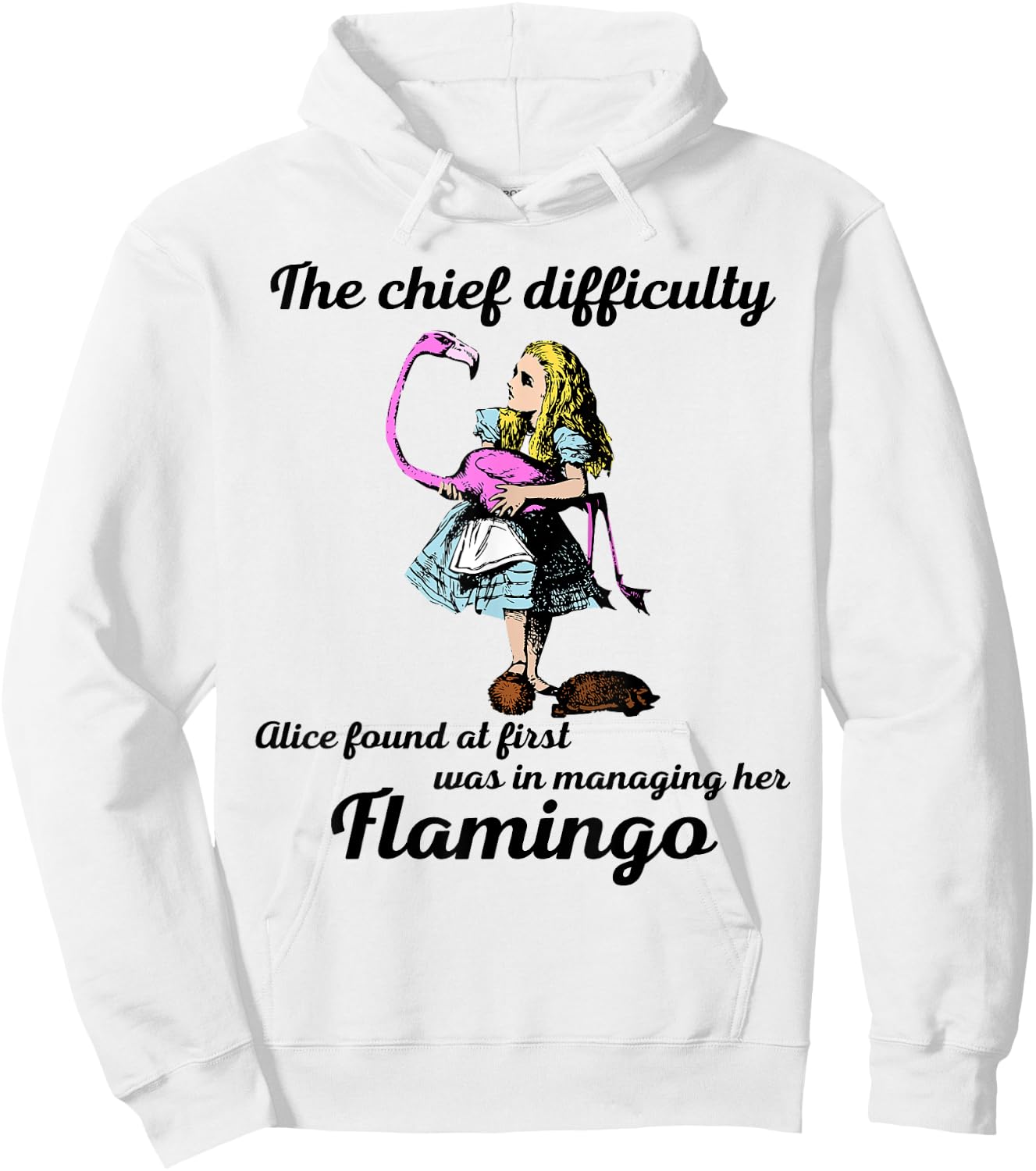 Alice Managing Flamingo Croquet Mallet And Hedgehog T Shirt Hoodie - Hoodie | White