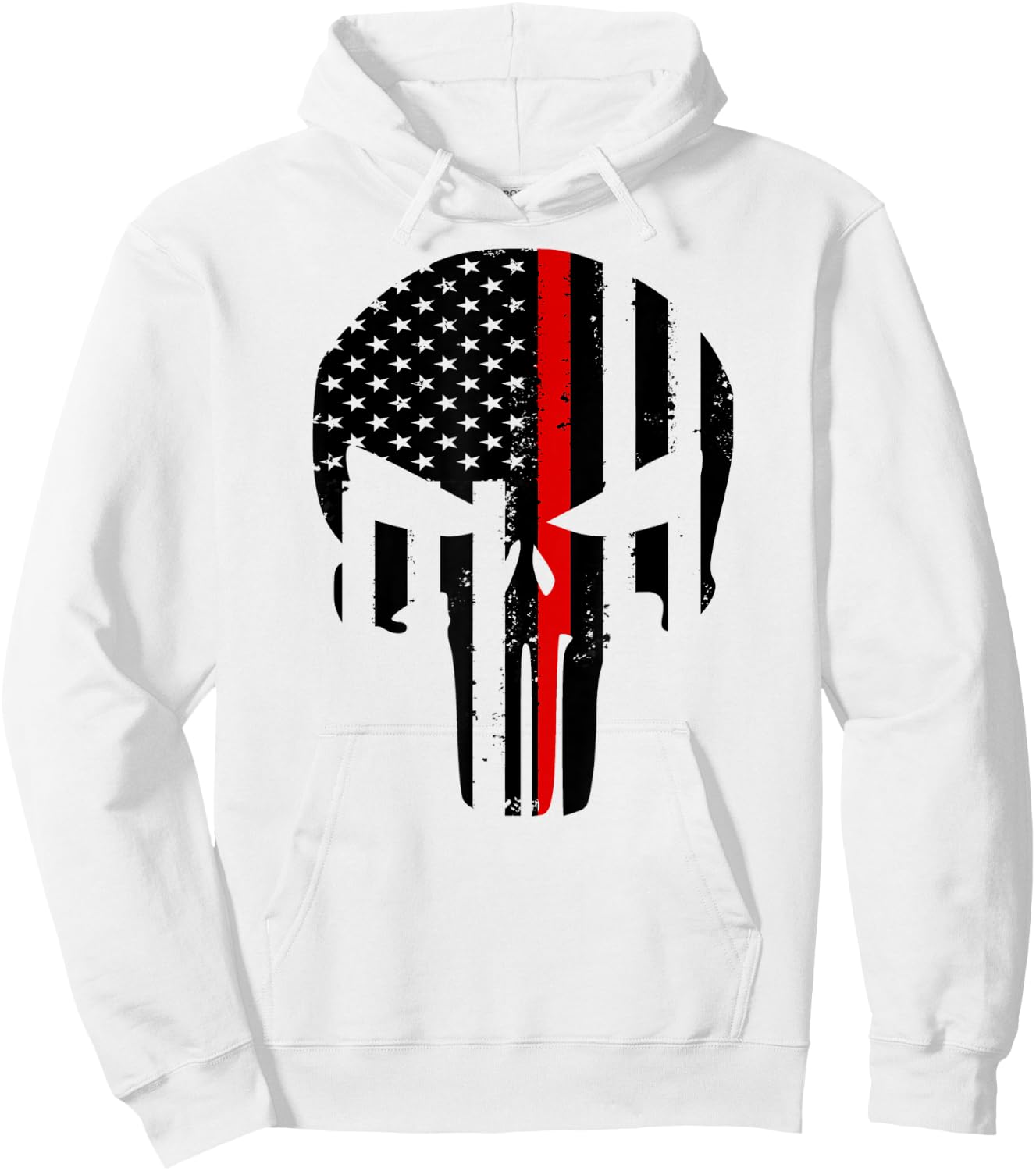 Thin Red Line Skull - Support Firefighters Hoodie - Hoodie | White