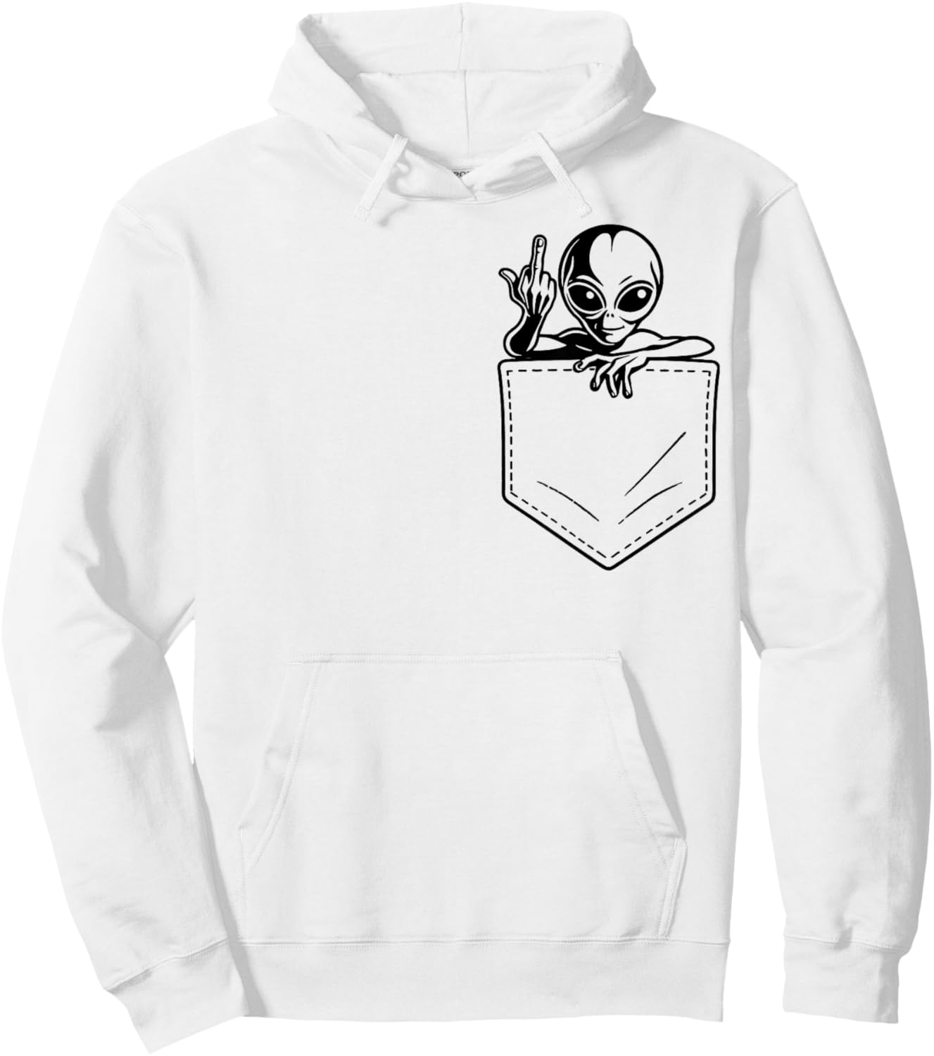 Funny Alien Middle Finger Pocket Adult Humor UFO Meme Hoodie - Hoodie | White