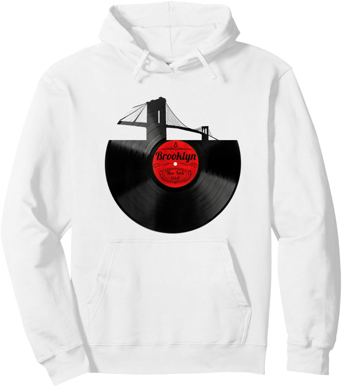 Brooklyn Bridge Shirt New York NYC Vinyl Record Shirt Hoodie - Hoodie | White
