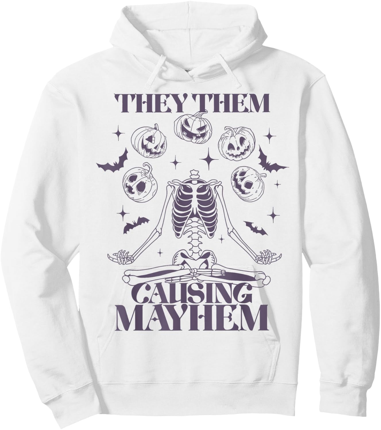 They Them Causing Mayhem Skeleton Boho Halloween Non Binary Hoodie - Hoodie | White