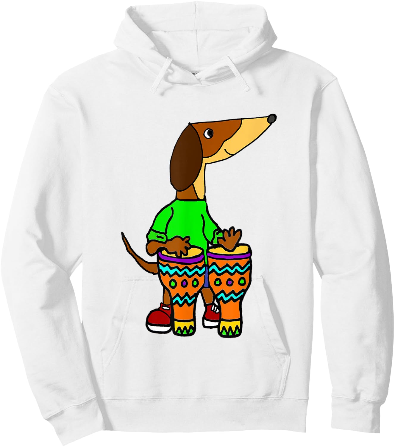 SmileteesMusic Cute Dachshund Playing Bongo Drums Hoodie - Hoodie | White