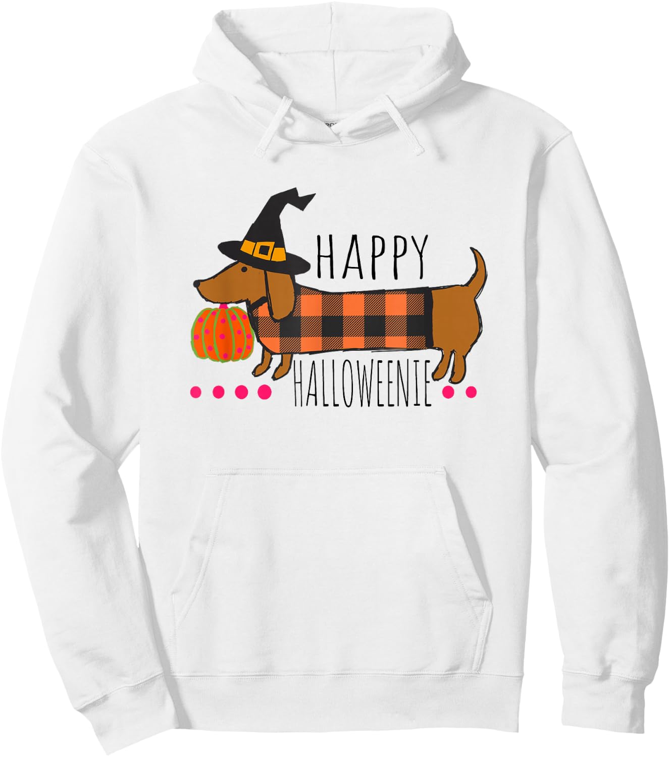 Funny Happy Halloweenie Dachshund Halloween Buffalo Plaid Hoodie - Hoodie | White
