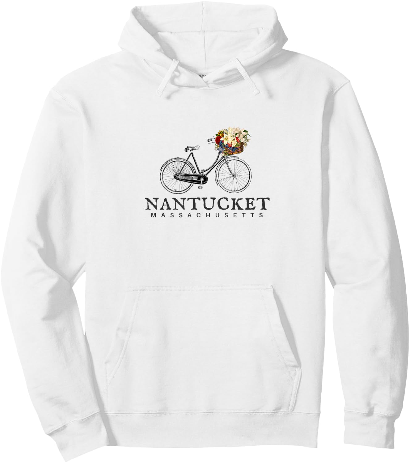 Nantucket , Bike with Flowers Nantucket Mass. Hoodie - Hoodie | White