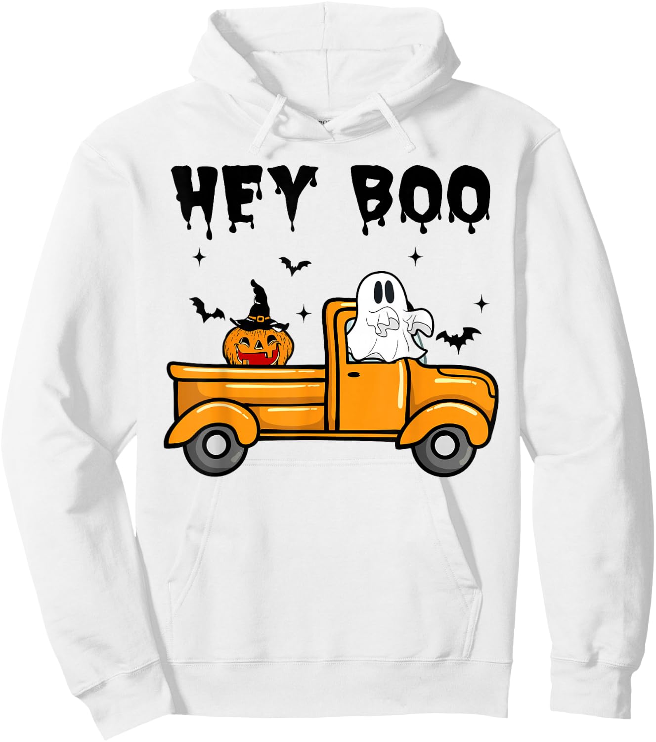 Toddler Hey Boo Cute Ghost Halloween Monster Truck Funny Boy Hoodie - Hoodie | White