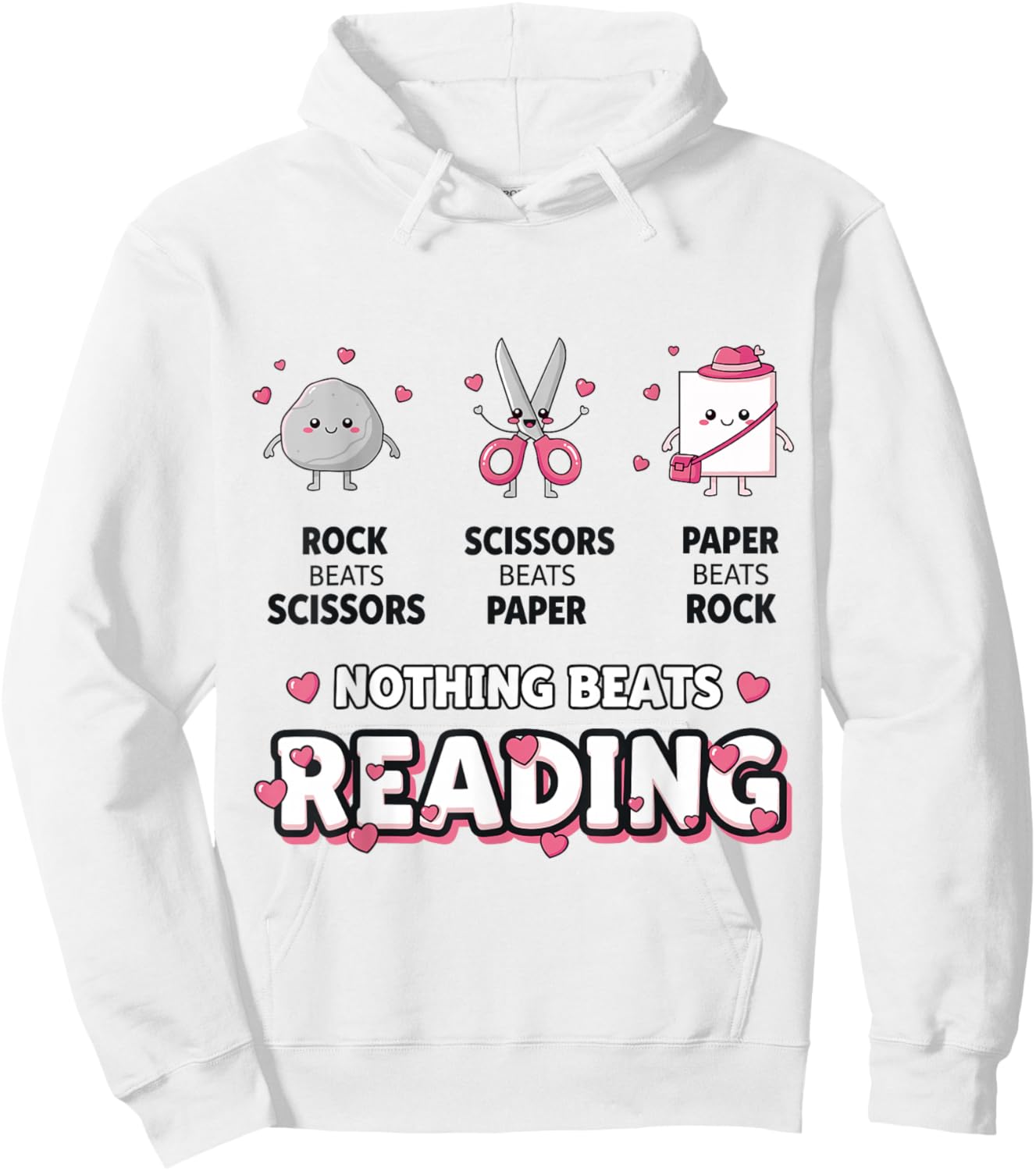 Nothing Beats Reading Rock Paper Scissors Funny Book Lover Hoodie - Hoodie | White