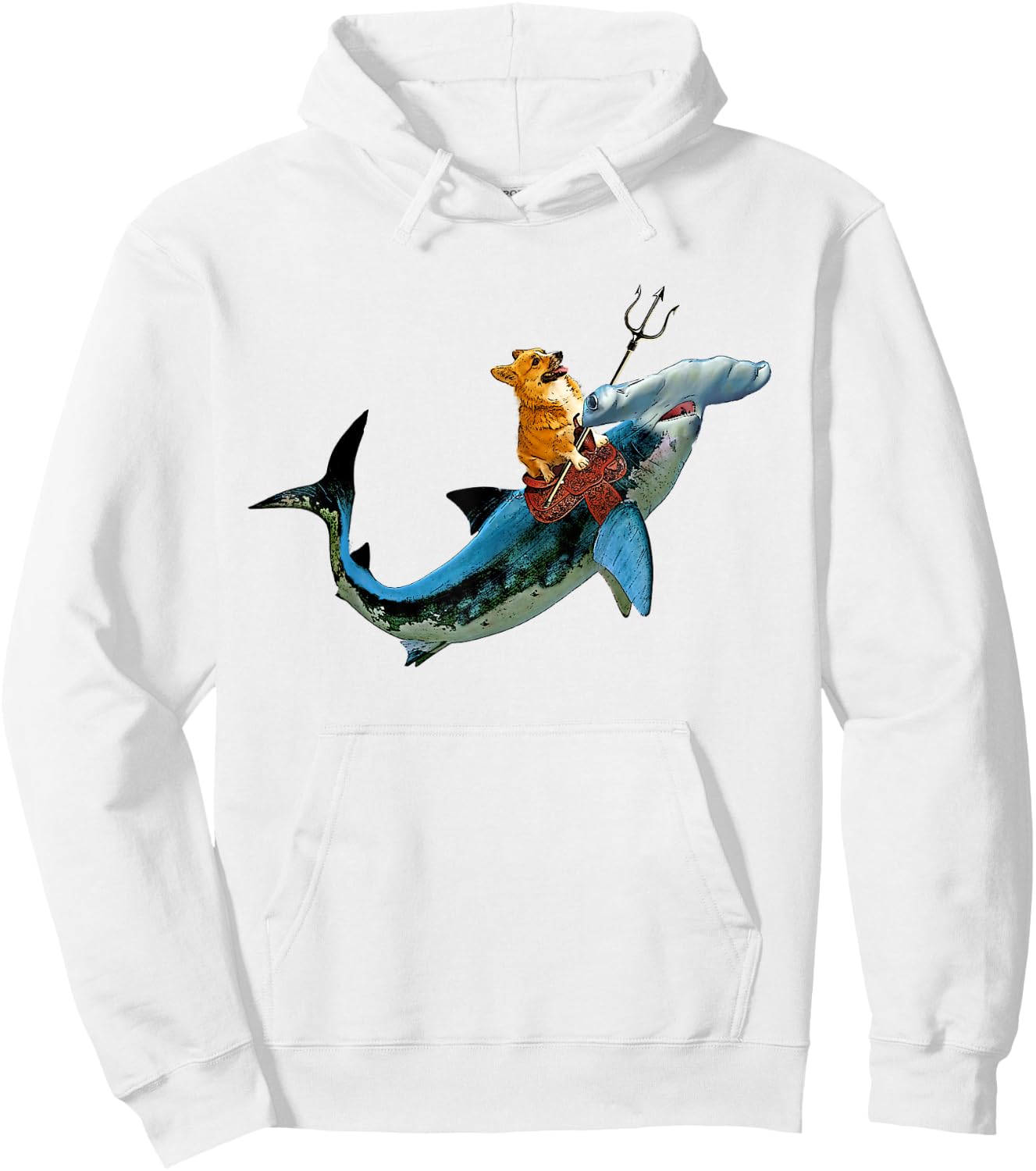 Aquadog the Corgi rides Hammerhead Shark shirt of radness Men Women Girls Kids Hoodie - Hoodie | White