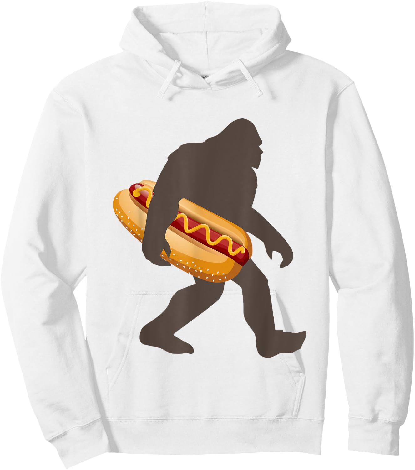 Bigfoot Carrying Hot Dog, Funny Sasquatch Gift Hoodie - Hoodie | White
