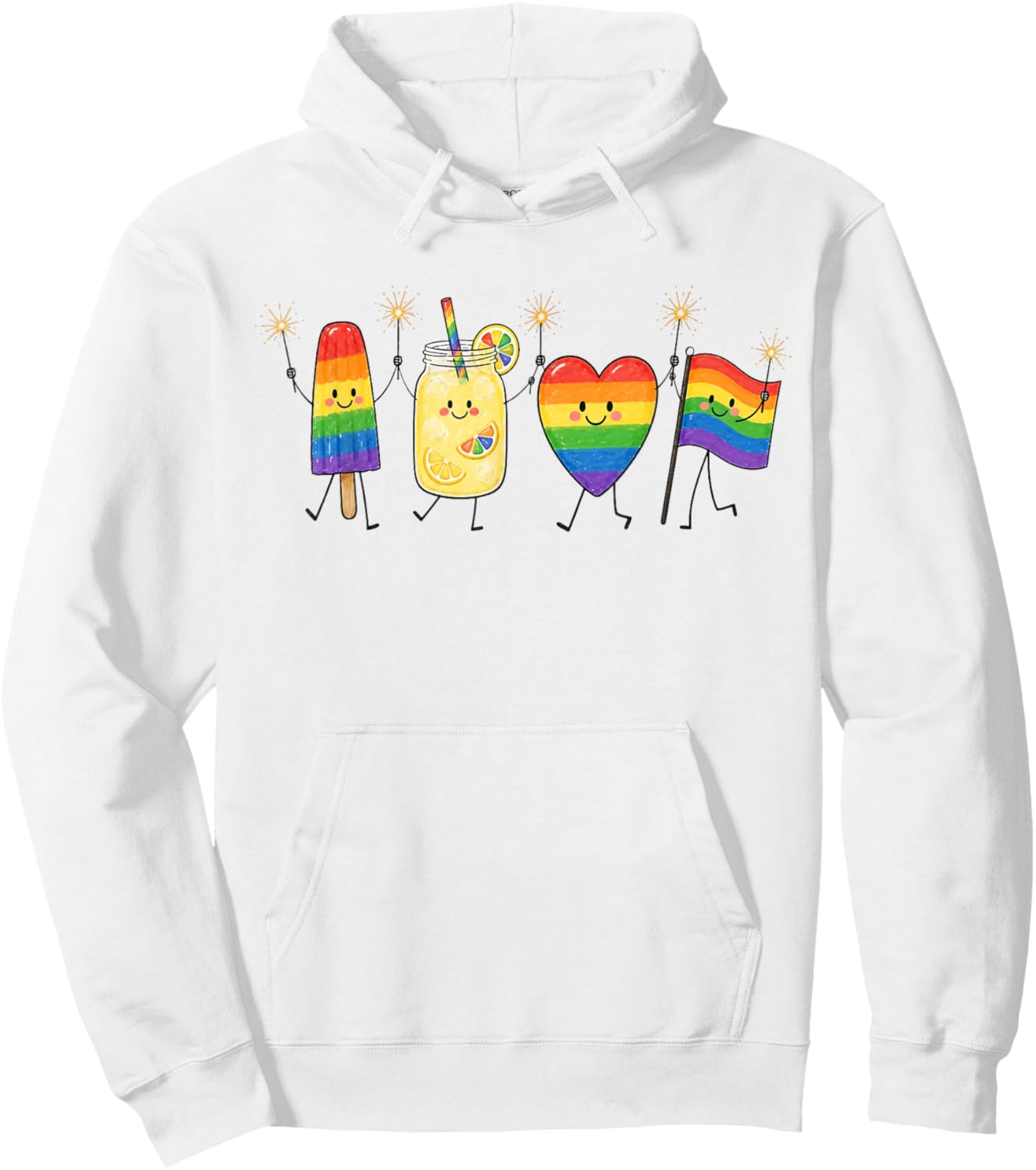 Rainbow Heart Flag Popsicle Summer Pride Month Gay LGBTQ Hoodie - Hoodie | White