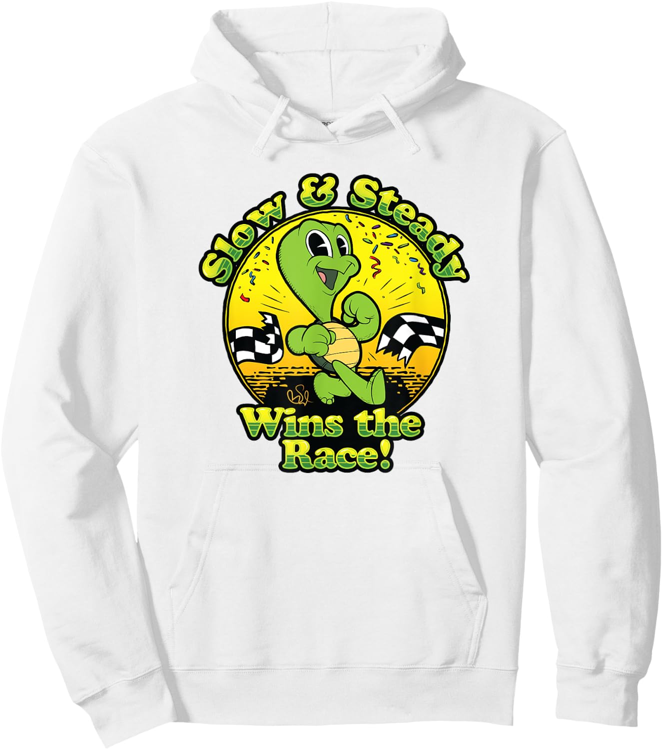 Slow and Steady Wins the Race Turtle Old School Cartoon Hoodie - Hoodie | White