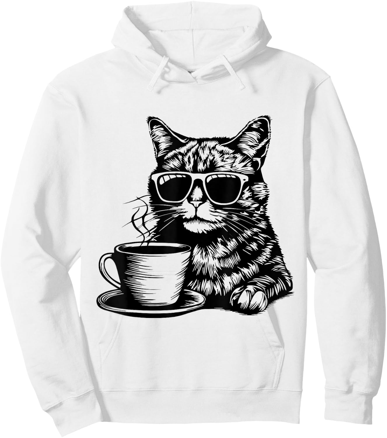 Cat Drinking Coffee | Fun and Quirky Feline Art Design Hoodie - Hoodie | White