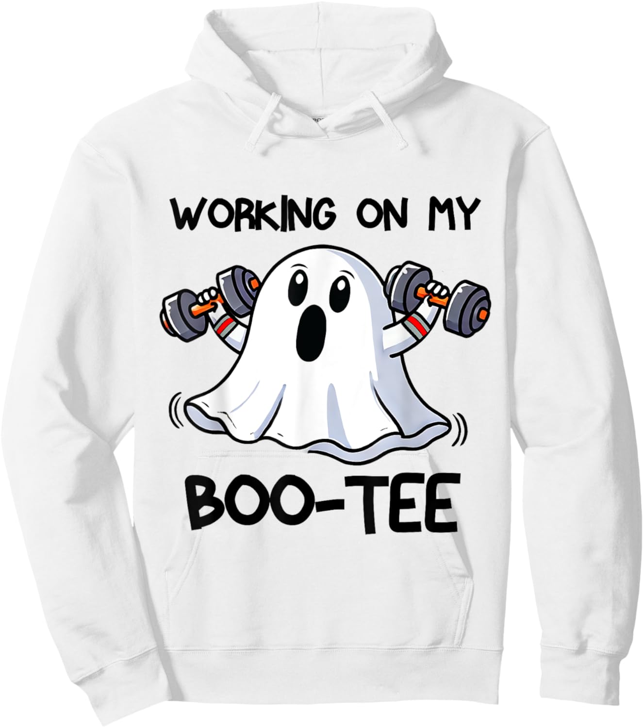 Working On My Booty Boo-Ty Funny Halloween Gym Ghost Hoodie - Hoodie | White