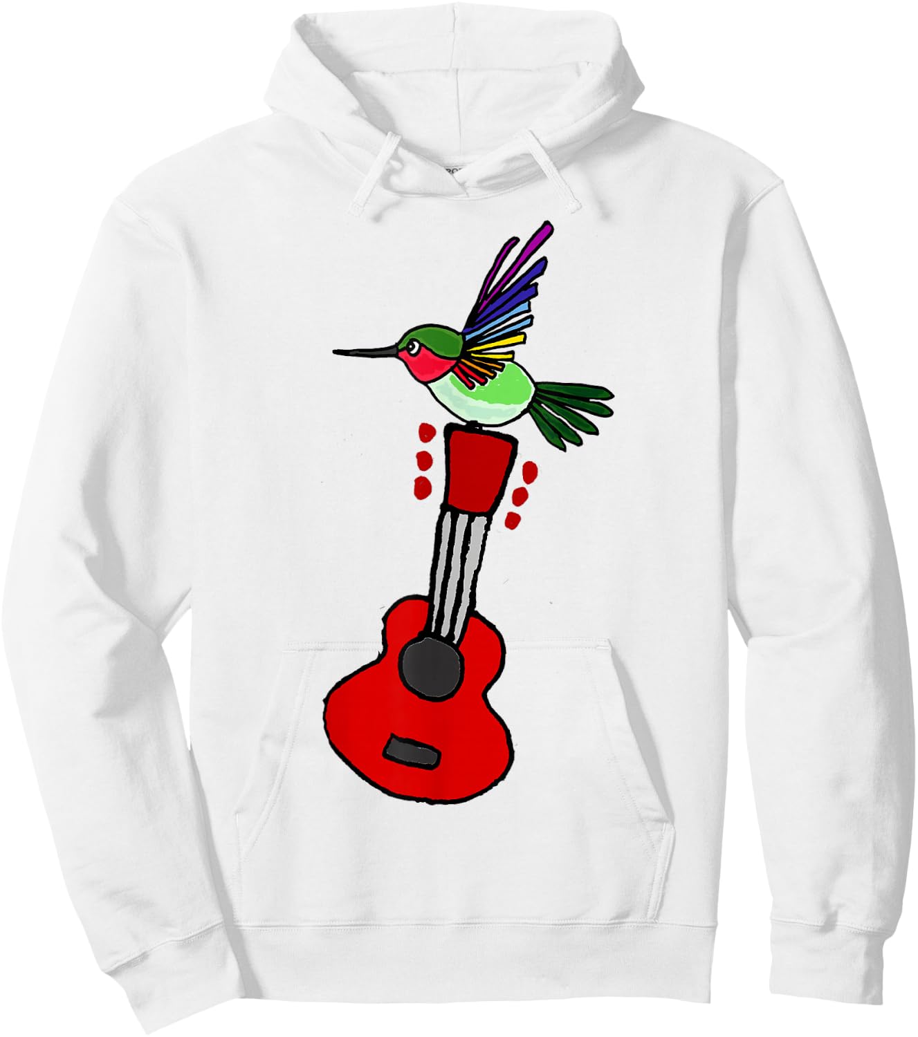 Smilenowtees Funny Hummingbird on Red Guitar Hoodie - Hoodie | White