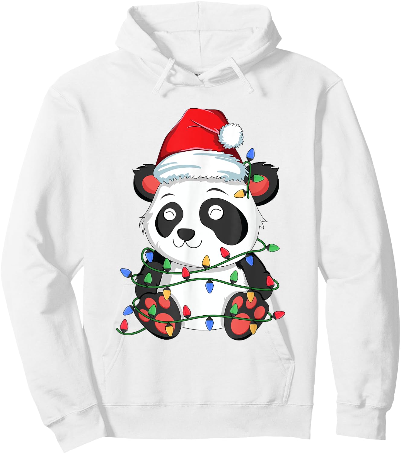Panda Christmas Tree Lights Kawaii Bear Xmas Kids Boys Girls Hoodie - Hoodie | White