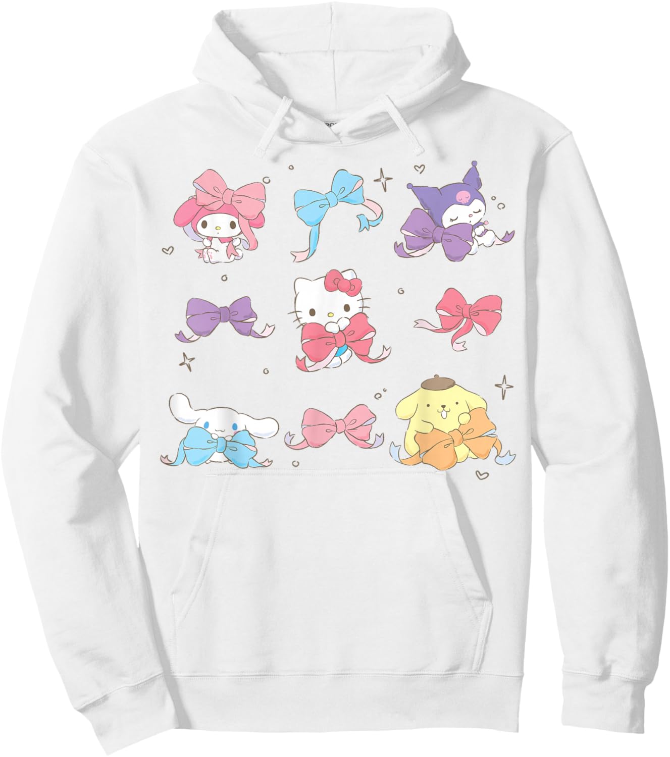 Hello Kitty and Friends Coquette Bow Grid My Melody Kuromi Hoodie - Hoodie | White