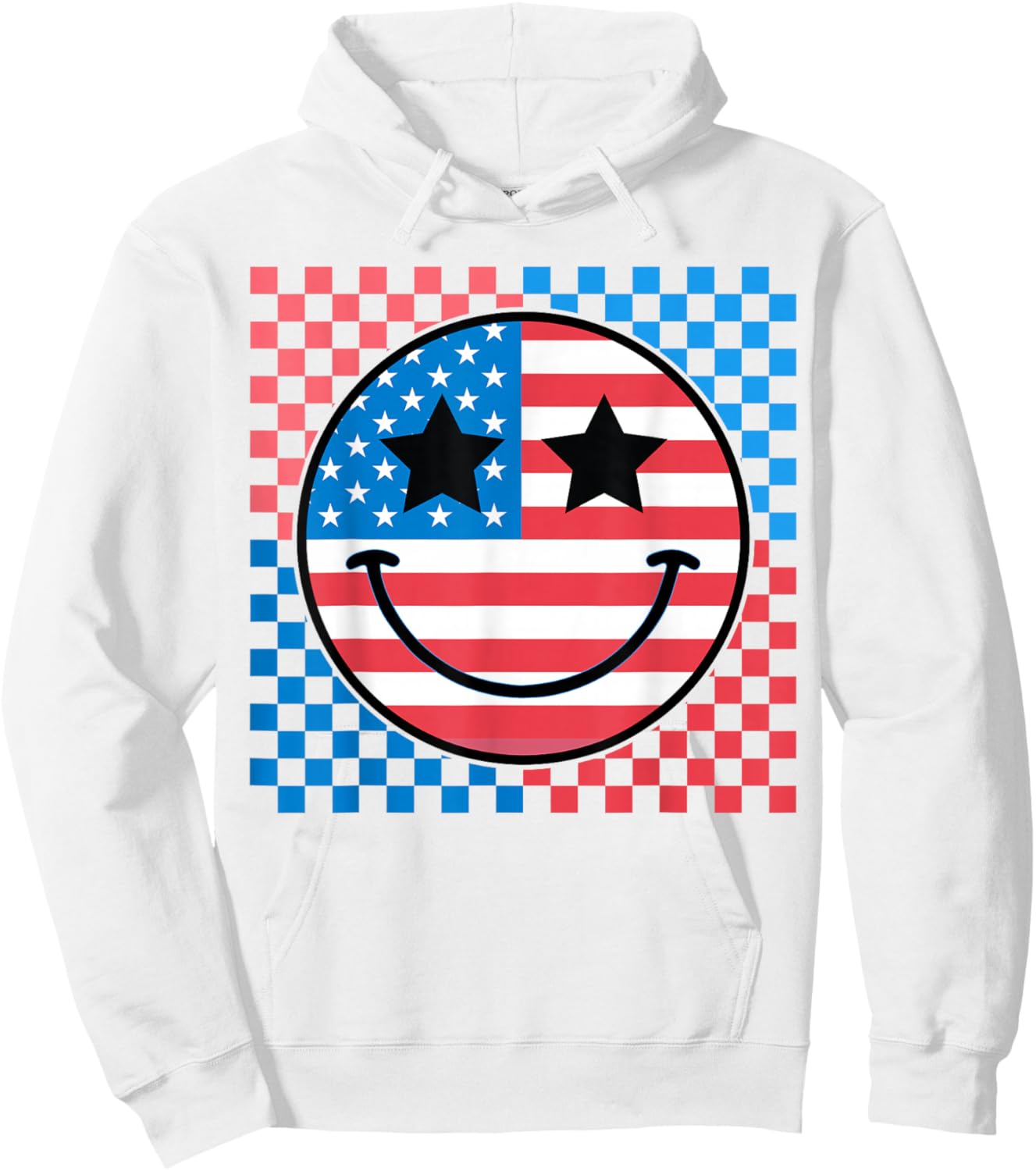 Smile Face 4th Of July Aesthetic Red White Blue USA Flag Hoodie - Hoodie | White