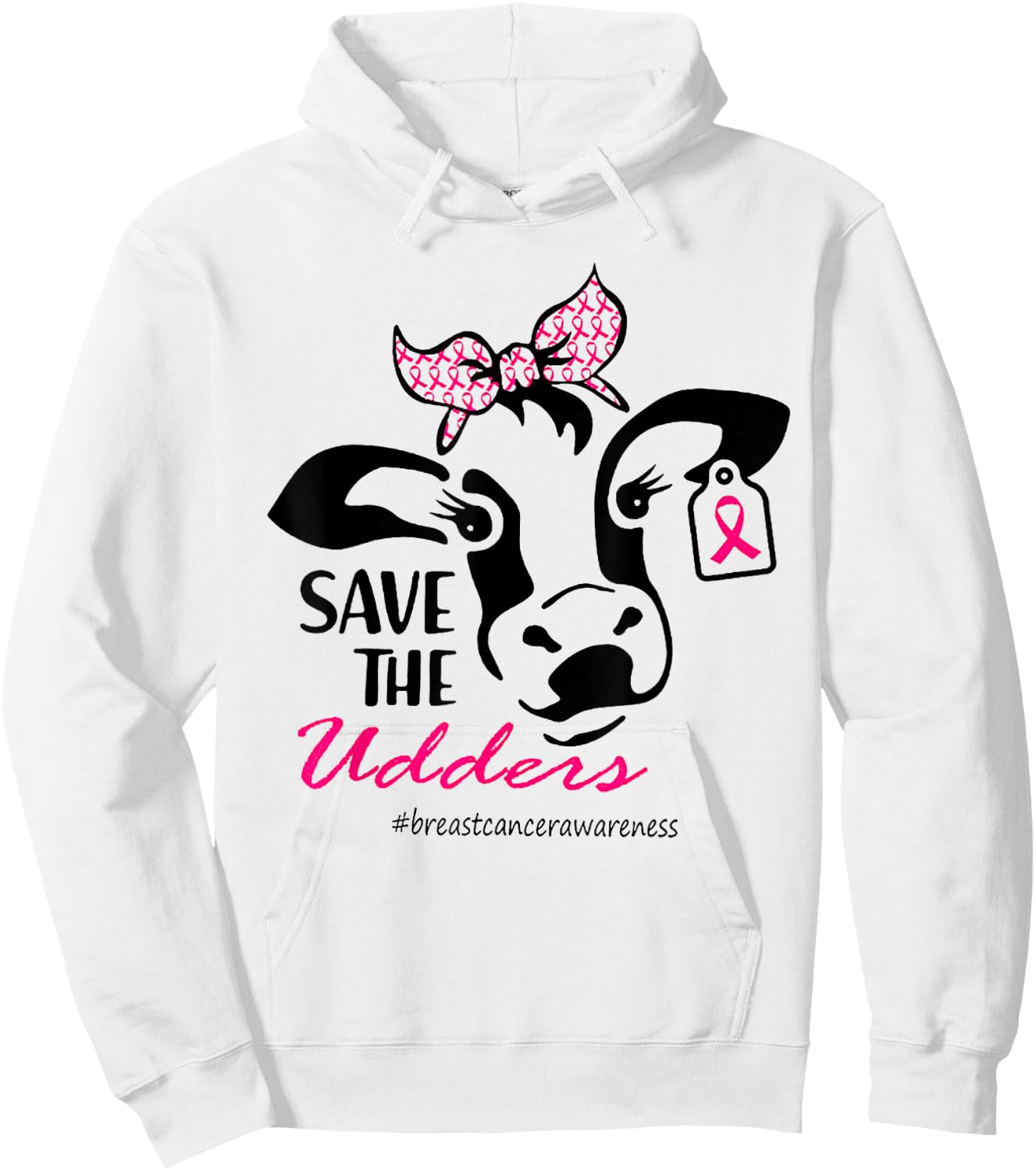 Save The Udders Breast Cancer Awareness Heifer Cow Lady Hoodie - Hoodie | White