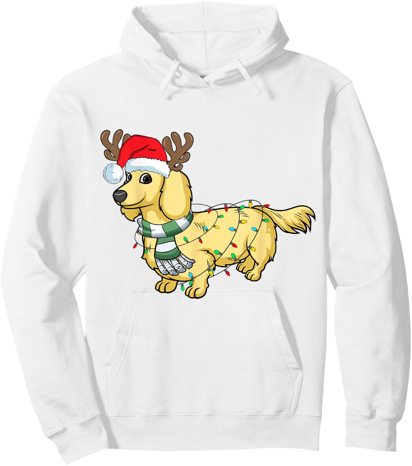 Cream Dachshund Reindeer Santa Dog Merry Christmas Hoodie - Hoodie | White
