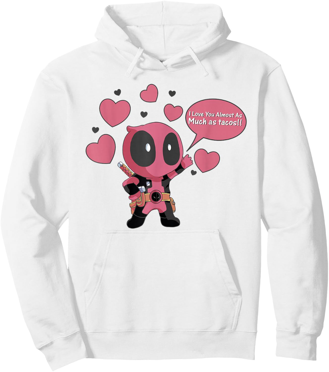 Marvel Deadpool Chibi Taco Love Valentine's Graphic Hoodie - Hoodie | White