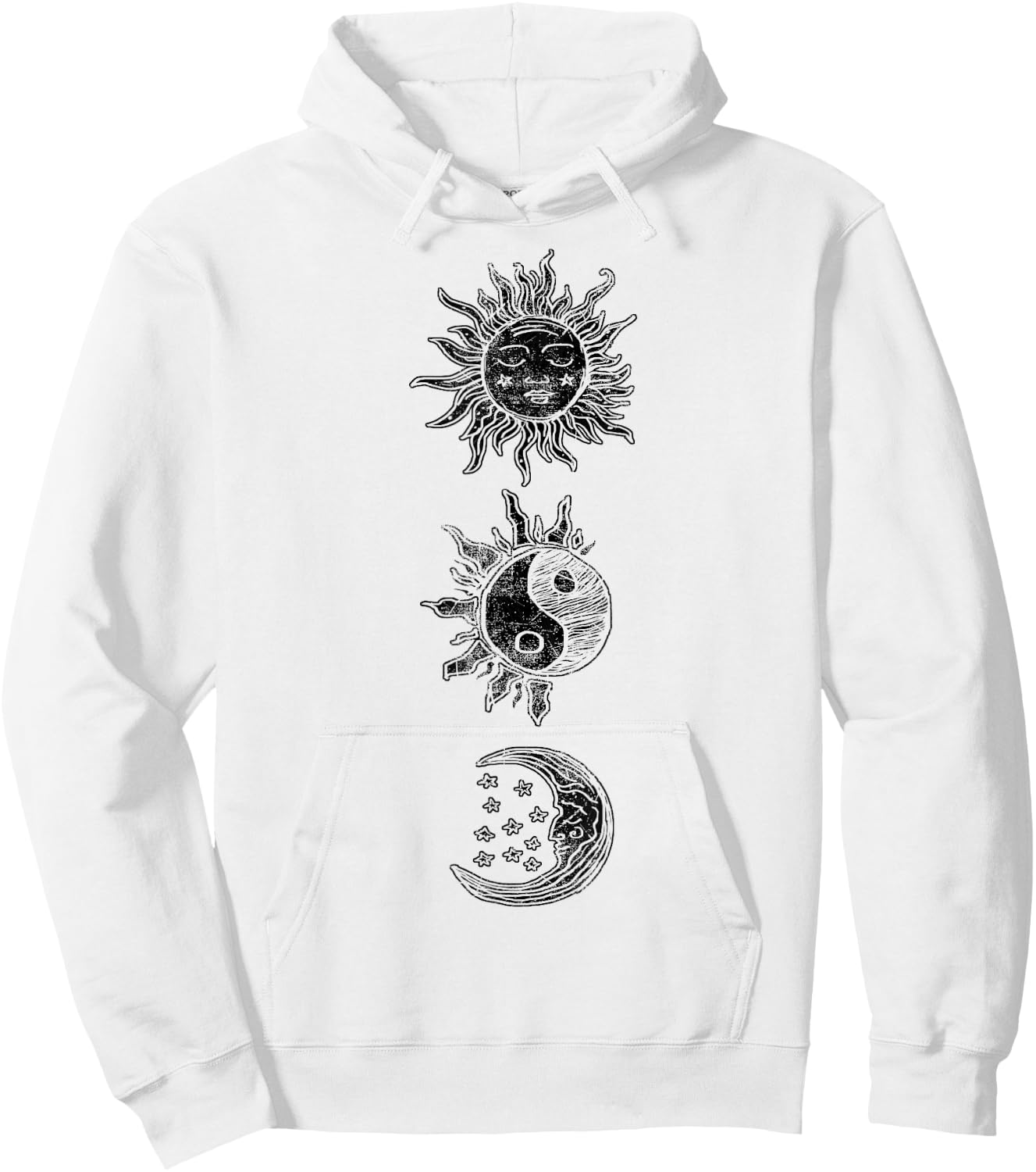 Sun Moon Star Yin Yang Geometric Hoodie - Hoodie | White