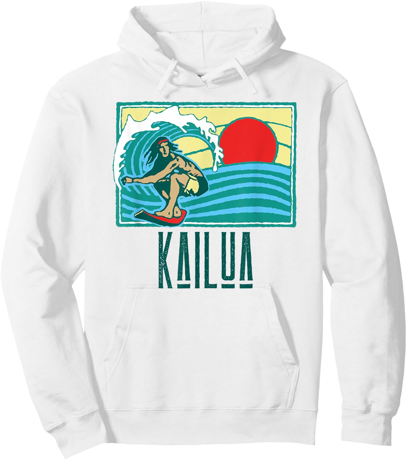 Kailua Hawaii Vintage Surfer & Wave Retro Graphic Hoodie - Hoodie | White
