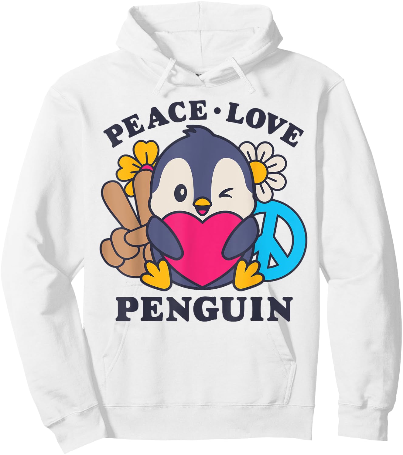 Peace Love Penguin Lovers Men Women Cute Bird Flowers Floral Hoodie - Hoodie | White